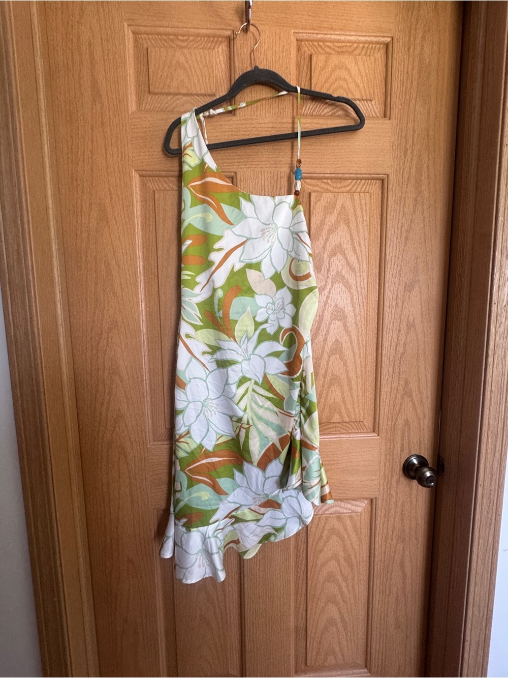 iris One-Shoulder Floral Slip Dress - Green, White & Tan